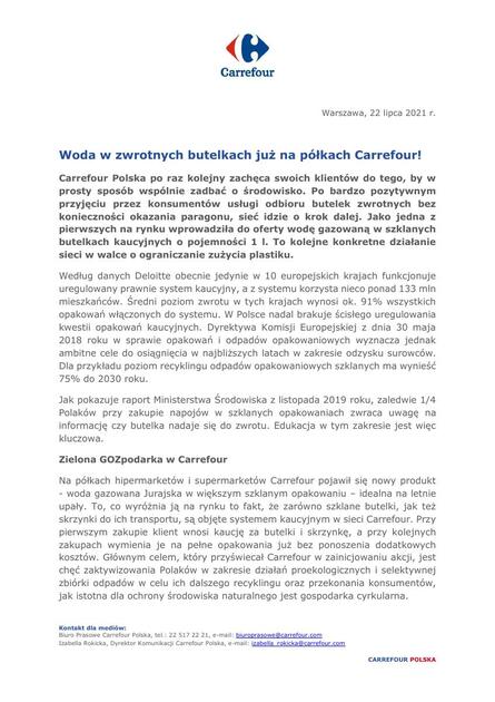 Szczeg Y Pliku Woda W Butelkach Zwrotnych Ju W Carrefour Centrum