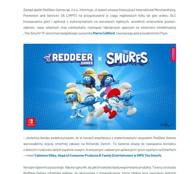 2023 02 06 RedDeer Games z umową licencyjną na produkcję gier i aplikacji w uniwersum The Smurfs!