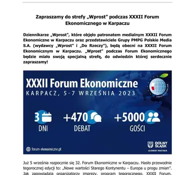2023 09 01 Zapraszamy do strefy „Wprost” podczas XXXII Forum Ekonomicznego w Karpaczu