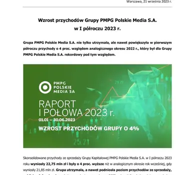 Wzrost przychodów Grupy PMPG Polskie Media S A  w I połowie 2023 r 