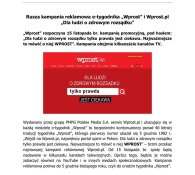 2023 11 15 Rusza kampania reklamowa e-tygodnika „Wprost” i Wprost pl
