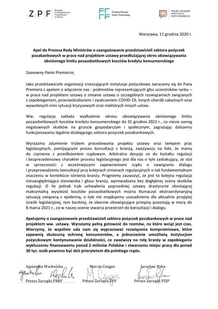 Apel branży pożyczkowej do Prezesa Rady Ministrów.pdf
