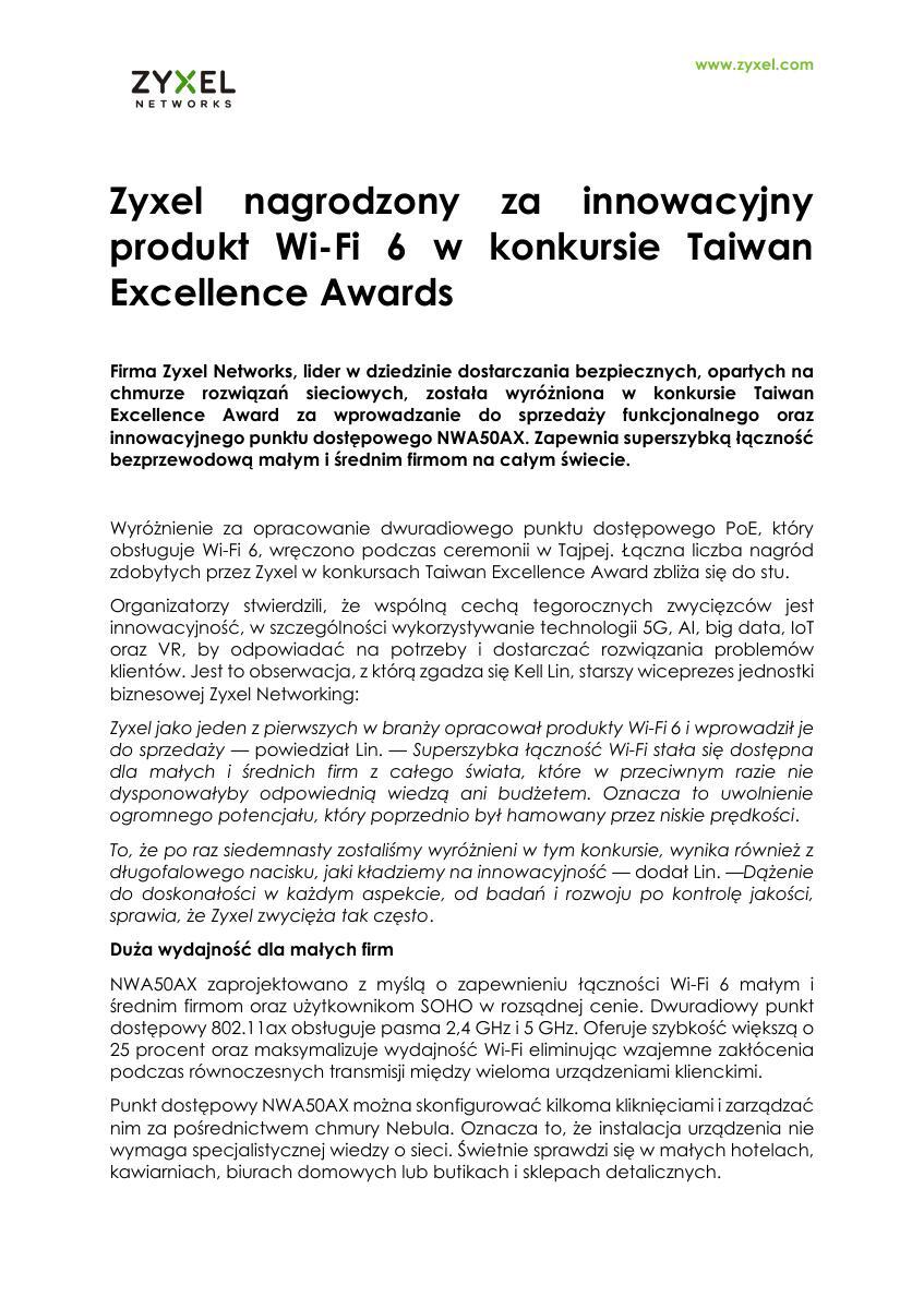 Zyxel crowned for innovative WiFi 6 product