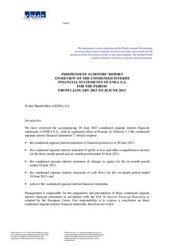 Report of the statutory auditor from review of IFS