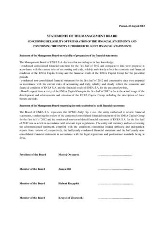 Statement of the Management Board