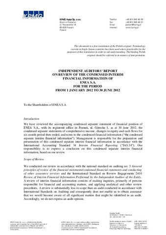 Report of the statutory auditor from review of IFS