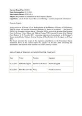 Registration of amendments to the Company's Statute