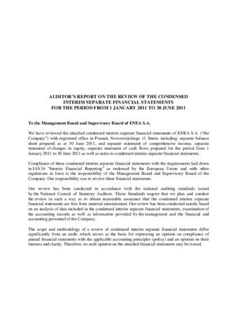 Report of the statutory auditor from review of IFS