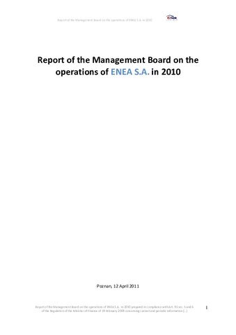 Management Board’s report on activities of ENEA S.A.