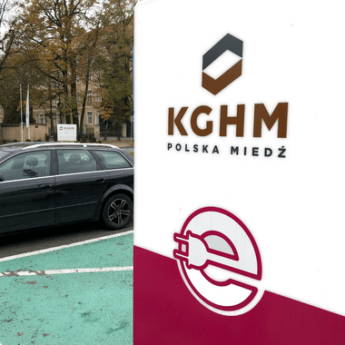 electric car charging station at KGHM's headquarters in Lubin