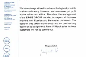 The statement of the Ergis Group  