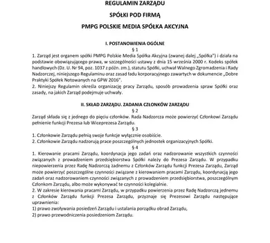 Regulamin Zarządu PMPG Polskie Media S A 