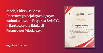 Nagroda - najaktwyniejszy wolonatariusz edukacji finansowej dzieci i młodzieży BAKCYL 2021