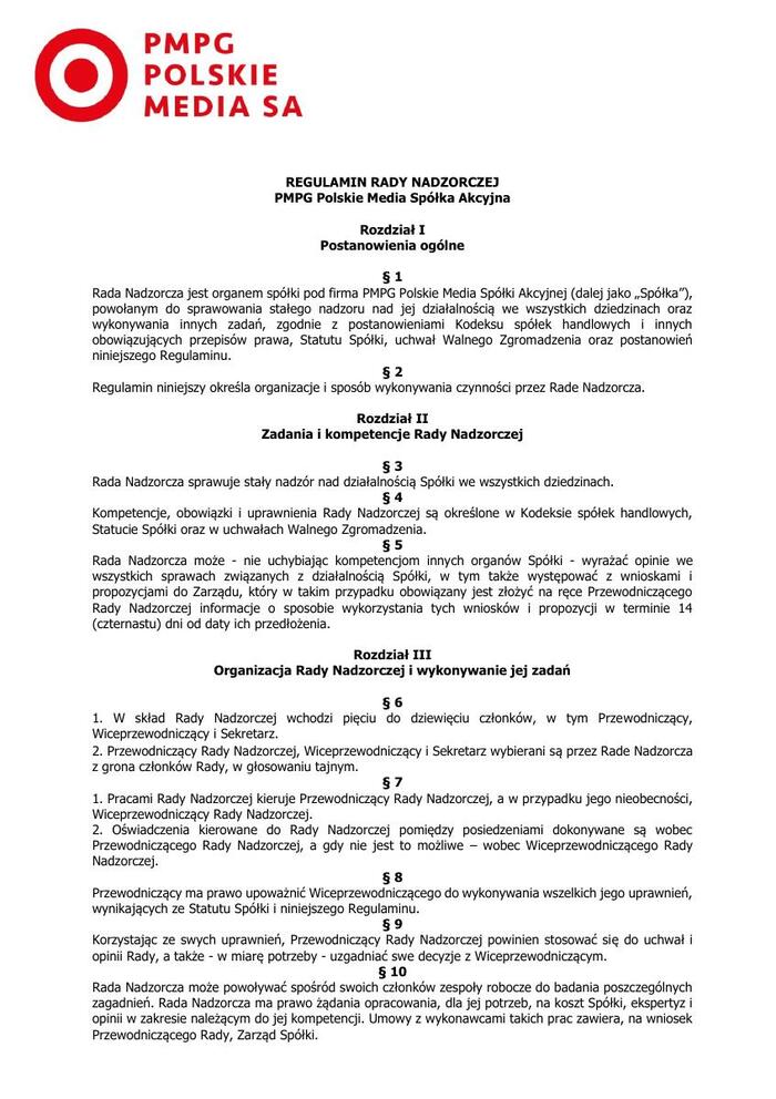 Regulamin Rady Nadzorczej PMPG Polskie Media S A 