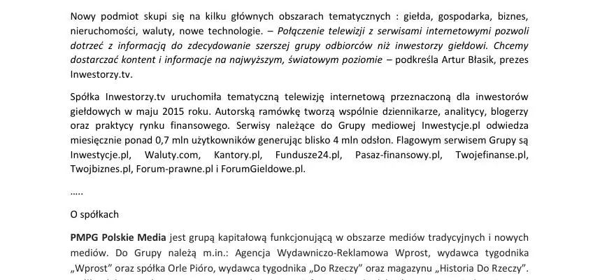 Powiązana z Grupą Kapitałową PMPG Polskie Media spółka Inwestorzy.tv S.A. przejmuje Inwestycje.pl