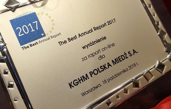 THE BEST OF THE BEST za Raport Roczny oraz pierwszy raz wyróżnienie za Raport Zintegrowany on-line