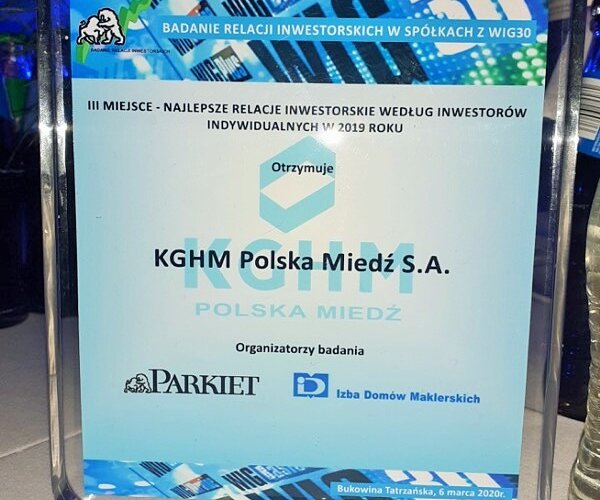 KGHM wyróżniony przez inwestorów indywidualnych za 2019 r.