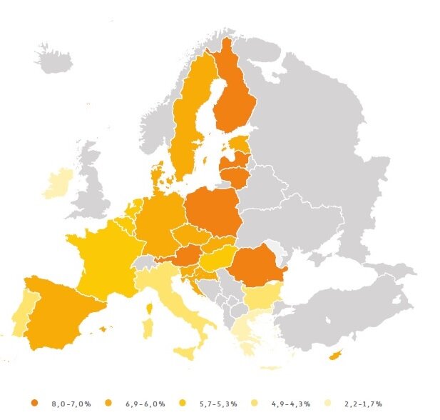 SHARE OF CONSTRUCTION IN GDP IN EU COUNTRIES IN 2020