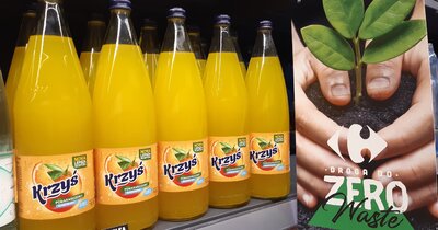 Kultowy napój Krzyś pomarańczowy w szklanym opakowaniu zwrotnym teraz dostępny w Carrefour