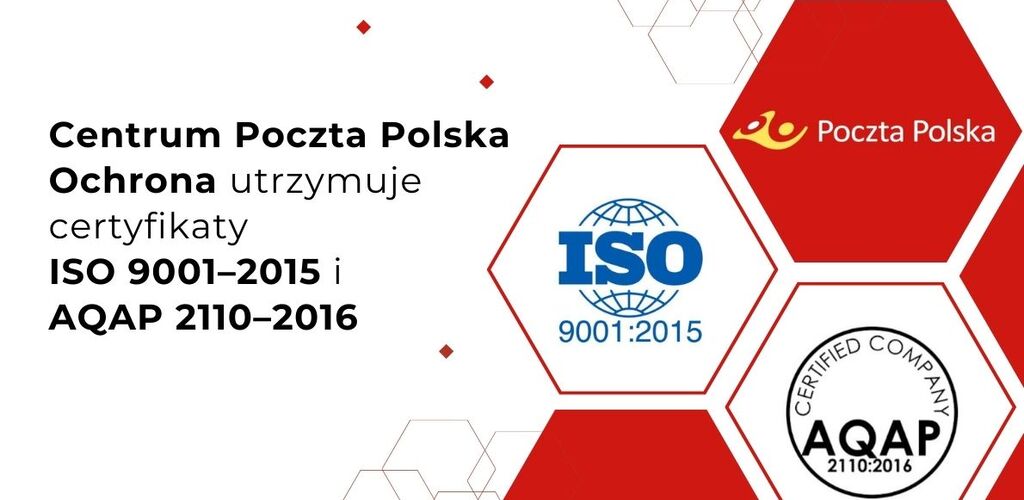Centrum Poczta Polska Ochrona utrzymuje certyfikaty ISO 9001–2015 i AQAP 2110–2016
