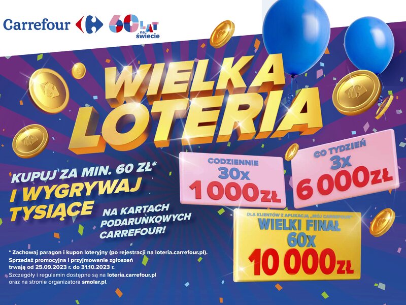 Carrefour rozda klientom 1,8 miliona złotych w bonach na zakupy - ruszyła Wielka Loteria Urodzinowa sieci