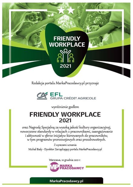 EFL - nagroda specjalna "Friendly Workplace 2021"